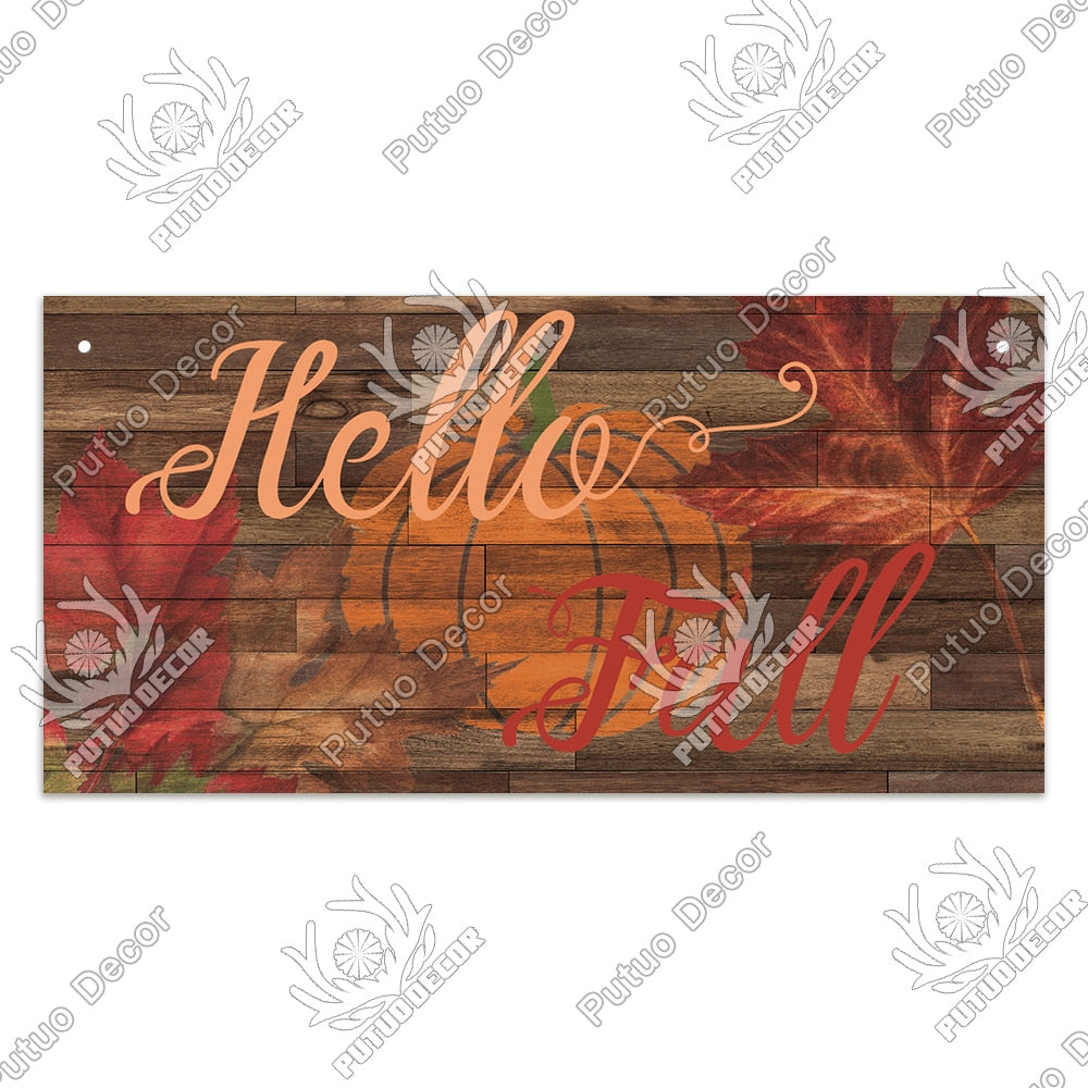 Putuo Decor Welcome Autumn Wood Sign Hello Fall Wooden Plaque Pastoral Garden Wooden Hanging Plate Backyard Wall Home Decoration