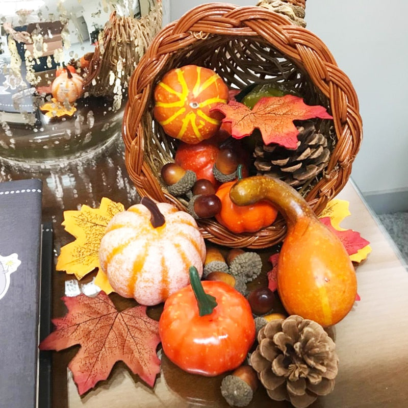 Halloween Artificial Pumpkin Gourds Maple Leaves Pine Cones Autumn Decoration Wreath Fall Harvest Thanksgiving Home Decorations