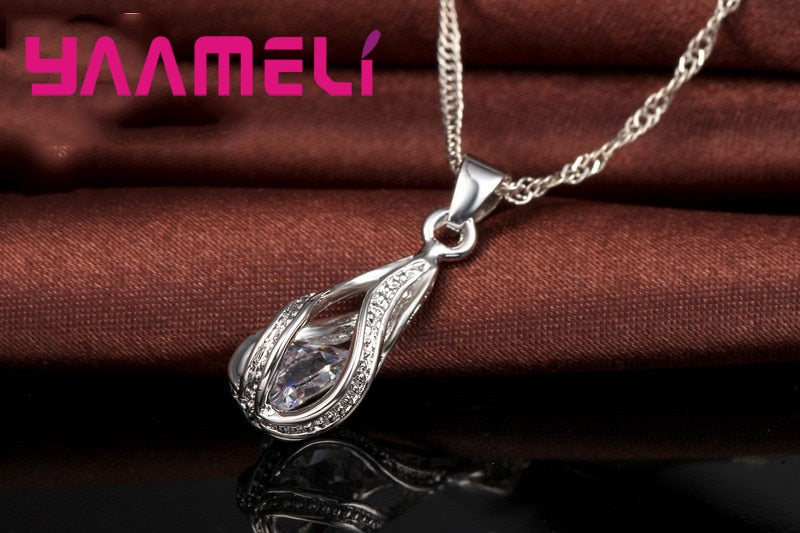 Hot Water Drop CZ YAAMELI Jewelry Set For Women Pendant Necklace Hoop Earrings Wedding Party Ceremoey Anel