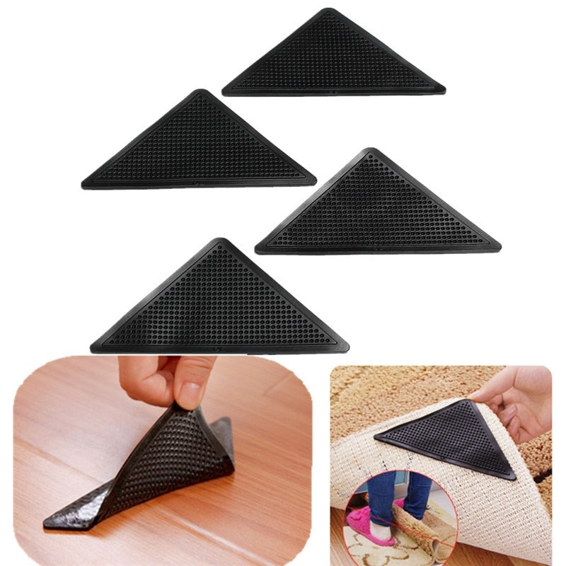 4Pcs Home Floor Rug Carpet Mat Grippers Self-adhesive Anti Slip Tri Sticker Reusable Washable Silicone Grip Car Perfume Pad