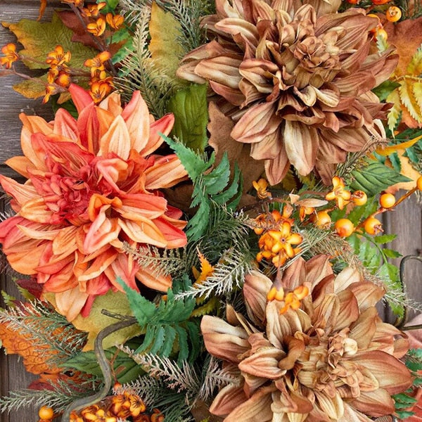 Halloween Decor Door Wreath Autumn Fall Pumpkin Garland Rustic Grapevine Front Door Decoration for Home Garden Farmhouse