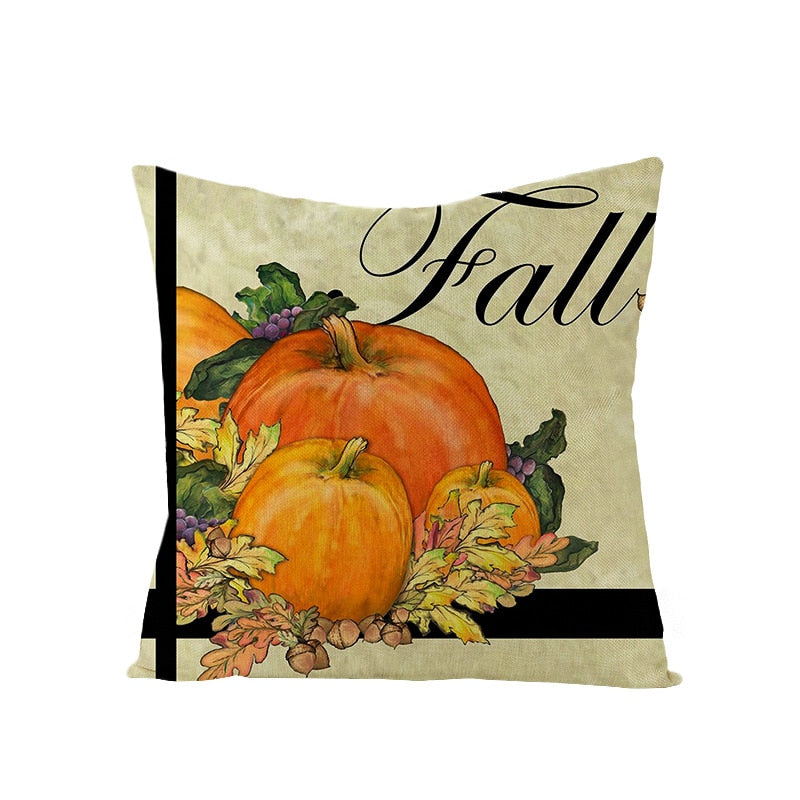 Autumn Throw Pillow Covers Thanksgiving Day Decorative Pumpkin Cushion Cover 18x18 Inches Fall Harvest Printed Linen Pillowcase