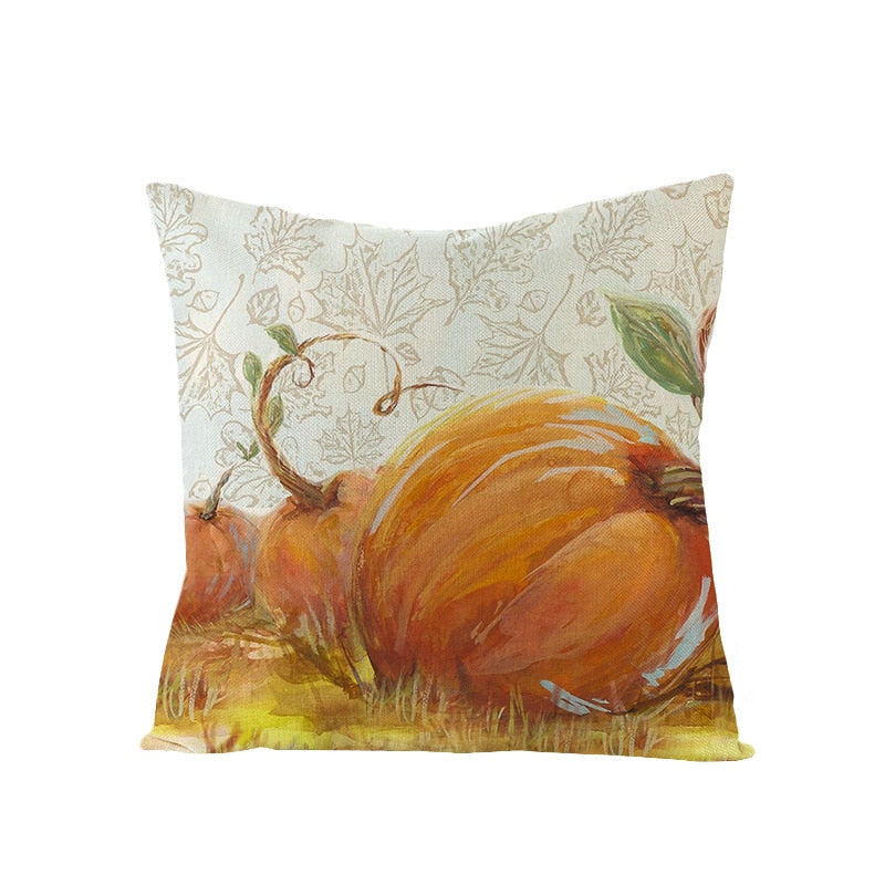 Autumn Throw Pillow Covers Thanksgiving Day Decorative Pumpkin Cushion Cover 18x18 Inches Fall Harvest Printed Linen Pillowcase