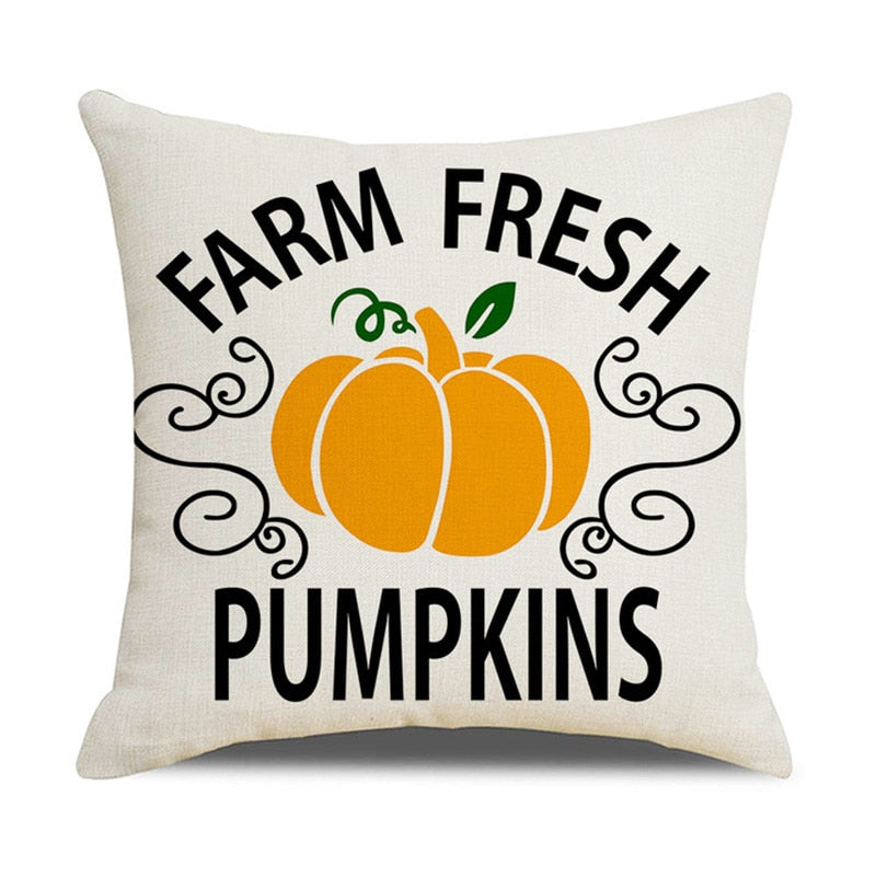 Fall Pumpkin Cushion Covers 18x18 Inch Farmhouse Decor Thanksgiving Buffalo Check Linen Throw Pillow Covers Happy Thanksgiving