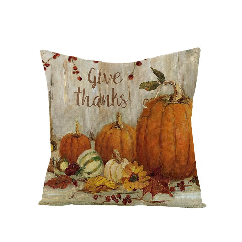 Autumn Throw Pillow Covers Thanksgiving Day Decorative Pumpkin Cushion Cover 18x18 Inches Fall Harvest Printed Linen Pillowcase