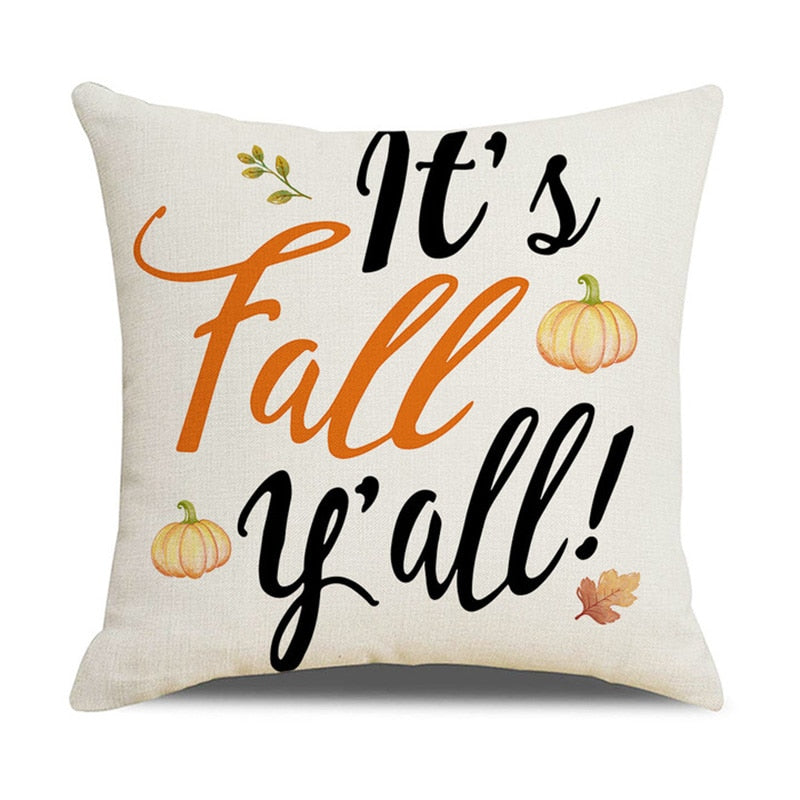 Fall Pumpkin Cushion Covers 18x18 Inch Farmhouse Decor Thanksgiving Buffalo Check Linen Throw Pillow Covers Happy Thanksgiving