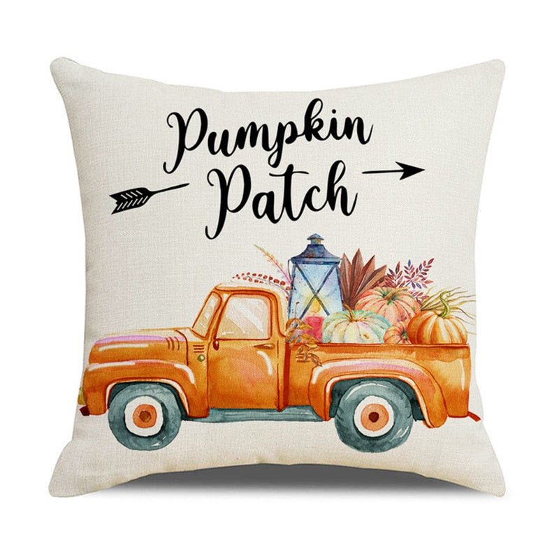 Fall Pumpkin Cushion Covers 18x18 Inch Farmhouse Decor Thanksgiving Buffalo Check Linen Throw Pillow Covers Happy Thanksgiving