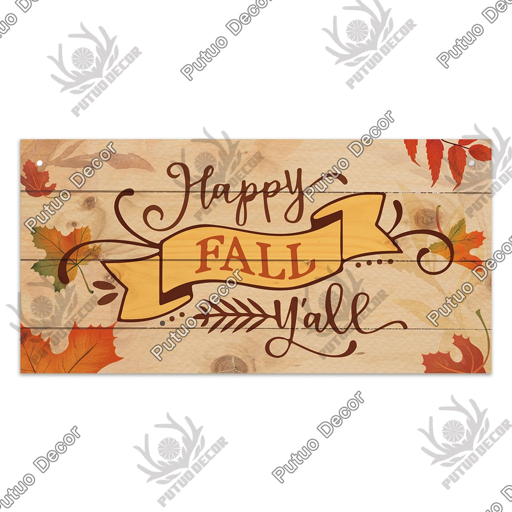 Putuo Decor Welcome Autumn Wood Sign Hello Fall Wooden Plaque Pastoral Garden Wooden Hanging Plate Backyard Wall Home Decoration