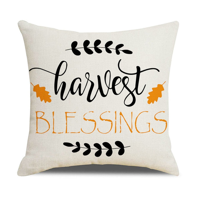 Fall Pumpkin Cushion Covers 18x18 Inch Farmhouse Decor Thanksgiving Buffalo Check Linen Throw Pillow Covers Happy Thanksgiving