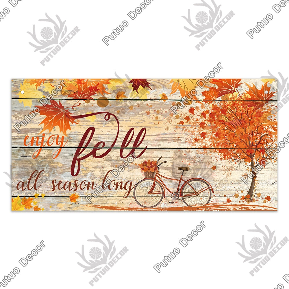 Putuo Decor Welcome Autumn Wood Sign Hello Fall Wooden Plaque Pastoral Garden Wooden Hanging Plate Backyard Wall Home Decoration