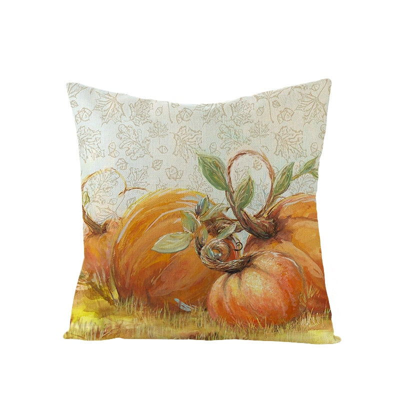 Autumn Throw Pillow Covers Thanksgiving Day Decorative Pumpkin Cushion Cover 18x18 Inches Fall Harvest Printed Linen Pillowcase