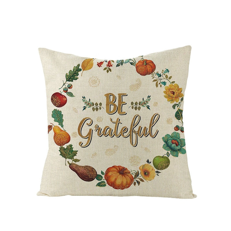 Autumn Throw Pillow Covers Thanksgiving Day Decorative Pumpkin Cushion Cover 18x18 Inches Fall Harvest Printed Linen Pillowcase