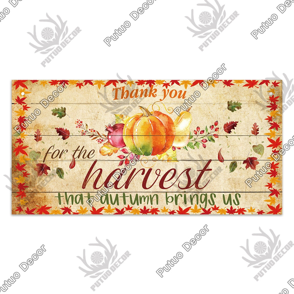 Putuo Decor Welcome Autumn Wood Sign Hello Fall Wooden Plaque Pastoral Garden Wooden Hanging Plate Backyard Wall Home Decoration