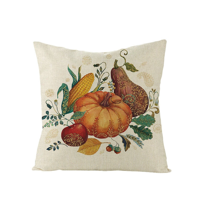 Autumn Throw Pillow Covers Thanksgiving Day Decorative Pumpkin Cushion Cover 18x18 Inches Fall Harvest Printed Linen Pillowcase