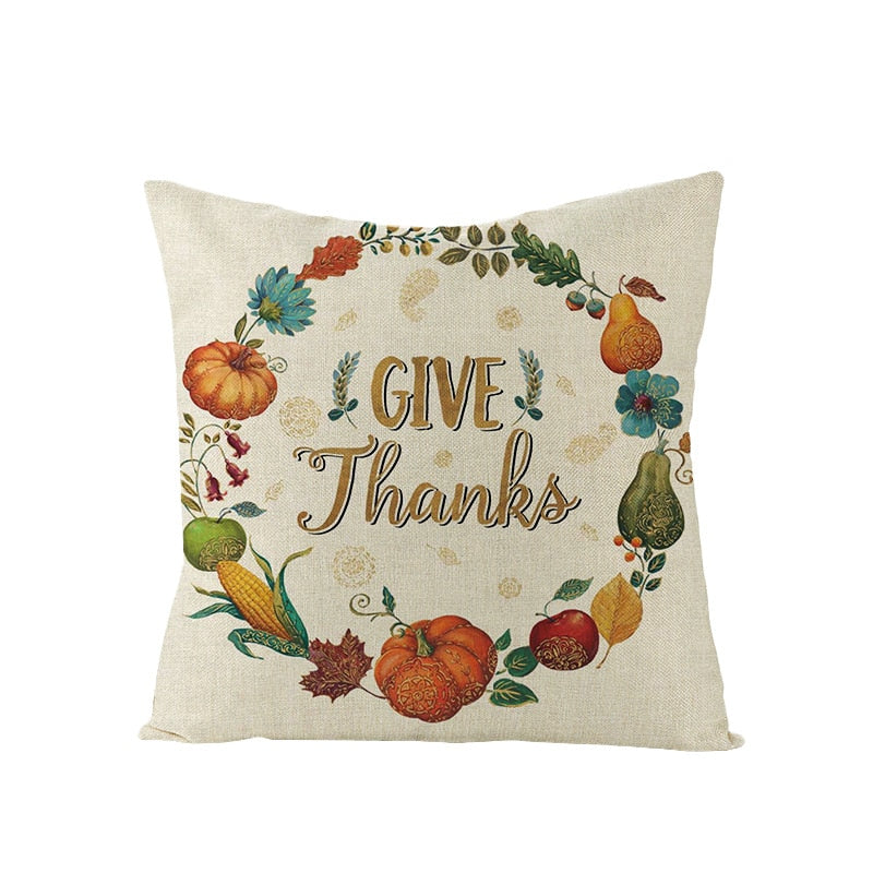 Autumn Throw Pillow Covers Thanksgiving Day Decorative Pumpkin Cushion Cover 18x18 Inches Fall Harvest Printed Linen Pillowcase