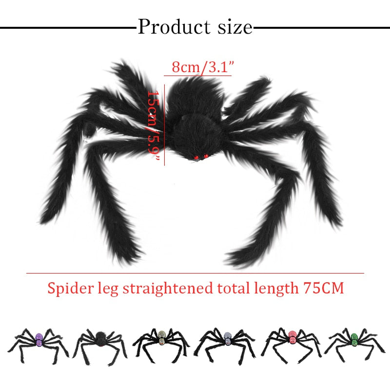 1pcs 75cm Halloween Giant Spider Scary Red Eyes Animal Bar Haunted House Garden Home Halloween Horror Decoration