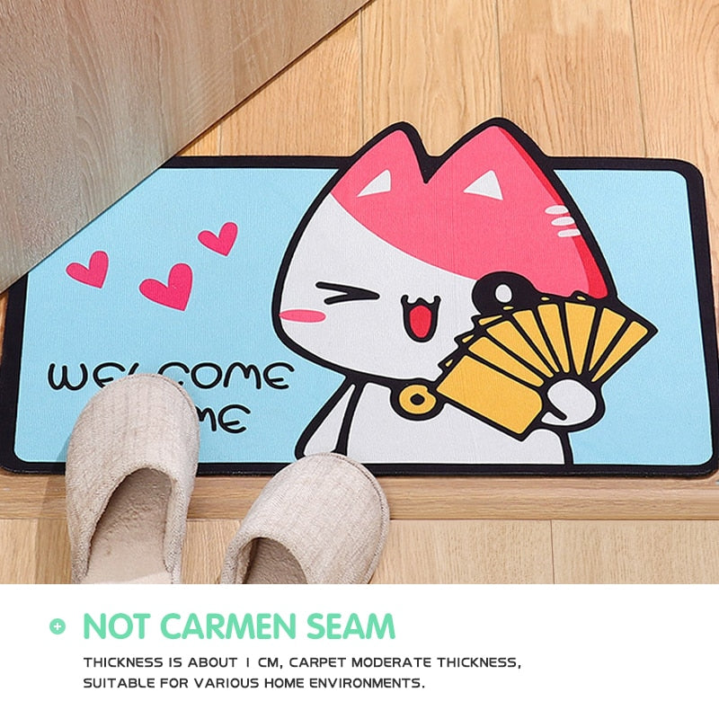 Cartoon Welcome Entrance Doormats Carpets Rugs For Home Bath Living Room Floor Stair Kitchen Hallway Non-Slip Cat Dog Pet Gamer