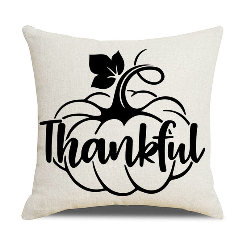 Fall Pumpkin Cushion Covers 18x18 Inch Farmhouse Decor Thanksgiving Buffalo Check Linen Throw Pillow Covers Happy Thanksgiving