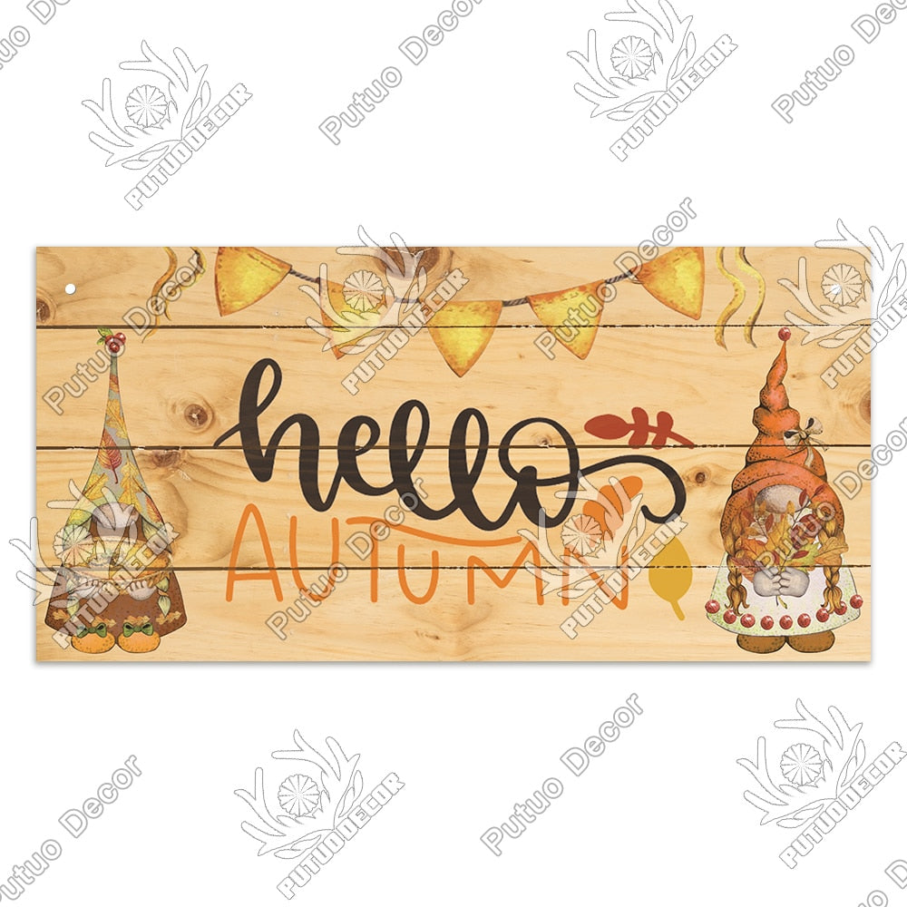 Putuo Decor Welcome Autumn Wood Sign Hello Fall Wooden Plaque Pastoral Garden Wooden Hanging Plate Backyard Wall Home Decoration