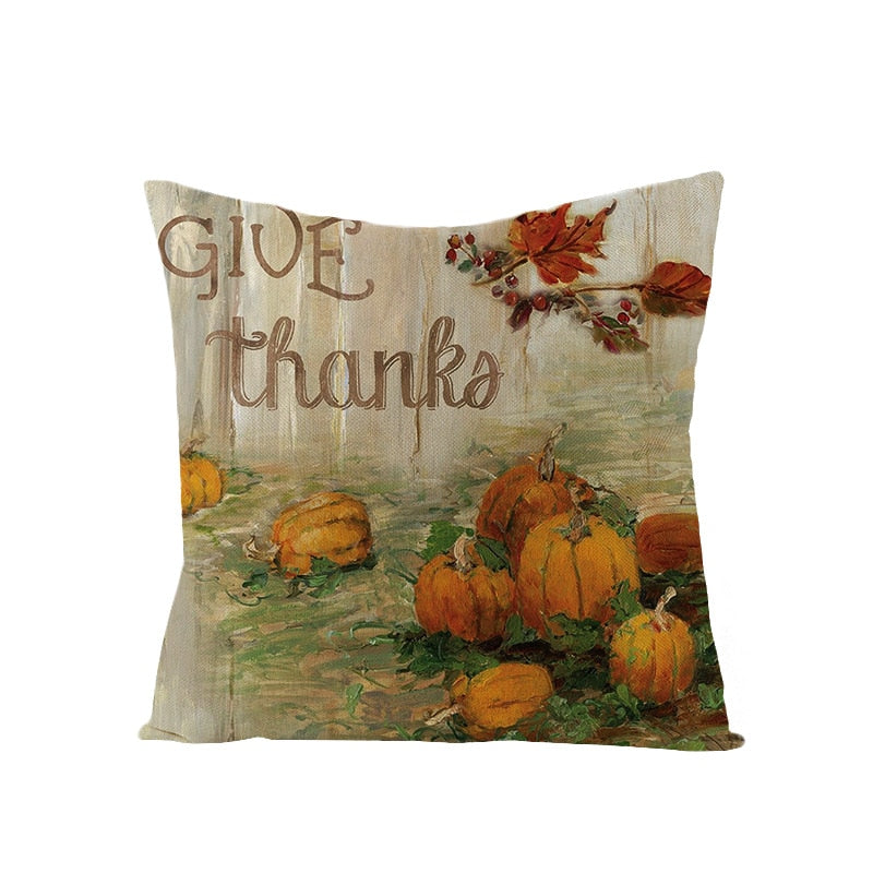 Autumn Throw Pillow Covers Thanksgiving Day Decorative Pumpkin Cushion Cover 18x18 Inches Fall Harvest Printed Linen Pillowcase