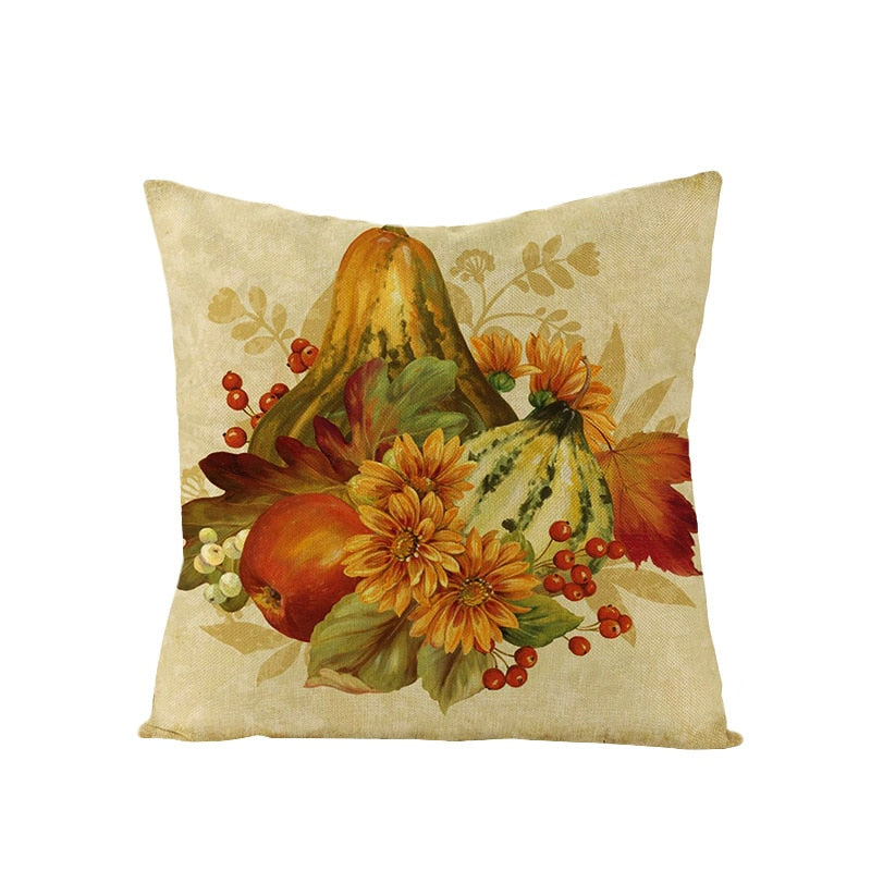 Autumn Throw Pillow Covers Thanksgiving Day Decorative Pumpkin Cushion Cover 18x18 Inches Fall Harvest Printed Linen Pillowcase