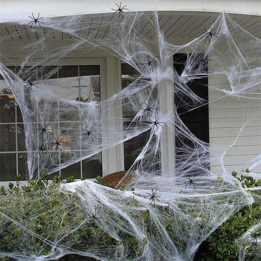 Halloween Decorations Artificial Spider Web Super Stretch Cobwebs with Fake Spiders Scary Party Scene Decor Horror House Props