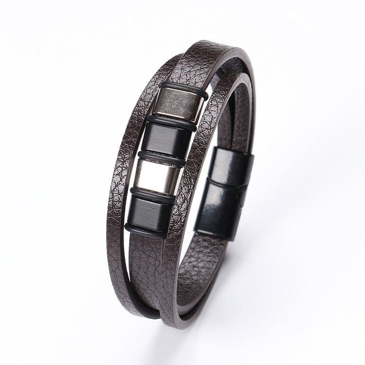 Trendy  Leather Bracelets Men Stainless Steel Multilayer Braided Rope Bracelets For Male Female Bracelets Jewelry Pulsera Hombre