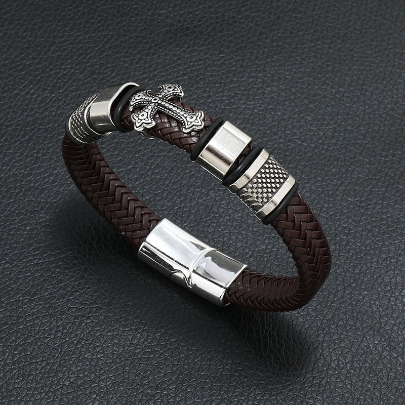 Trendy  Leather Bracelets Men Stainless Steel Multilayer Braided Rope Bracelets For Male Female Bracelets Jewelry Pulsera Hombre