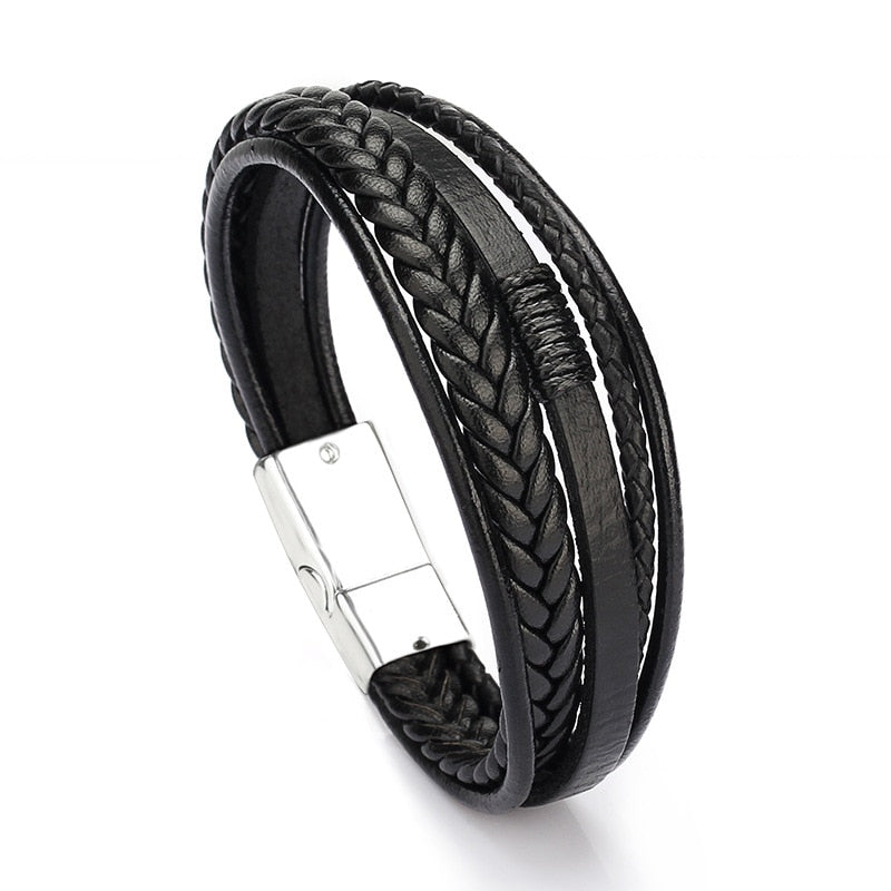 Trendy  Leather Bracelets Men Stainless Steel Multilayer Braided Rope Bracelets For Male Female Bracelets Jewelry Pulsera Hombre