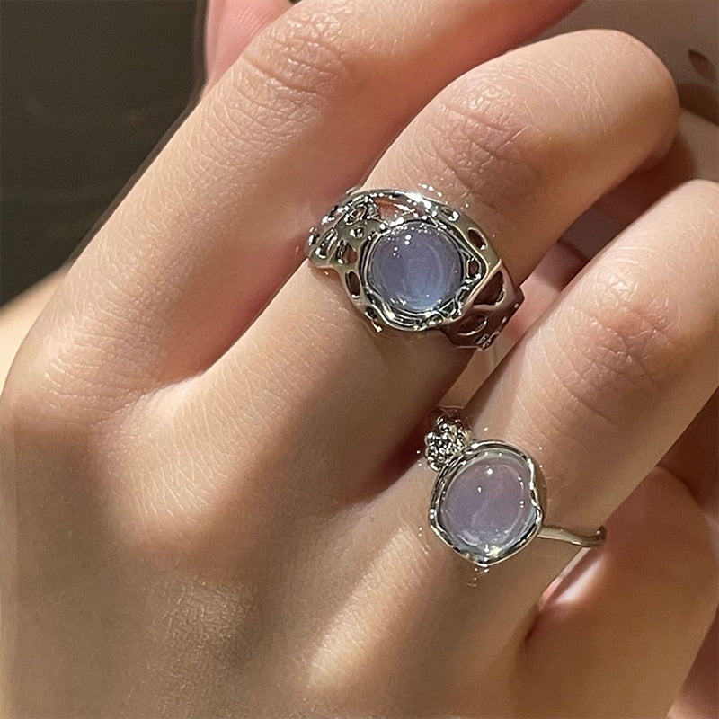 Opal Irregular Natural Stone Ring With White Opal Aesthetic Egirl Hollow Rings for Women Y2K Trendy Ring Creative Finger Jewelry