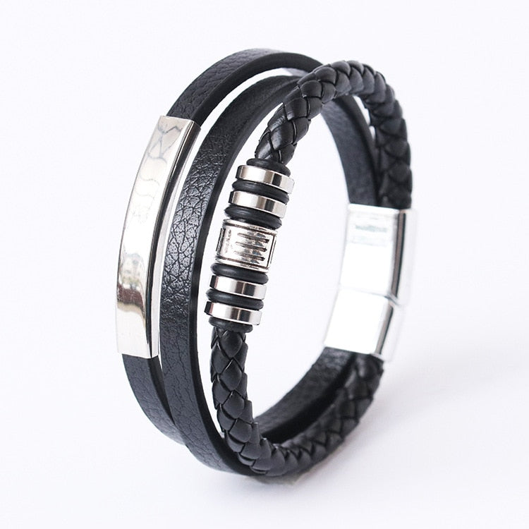 Trendy  Leather Bracelets Men Stainless Steel Multilayer Braided Rope Bracelets For Male Female Bracelets Jewelry Pulsera Hombre