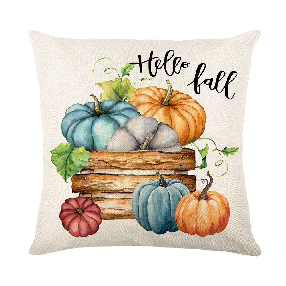 Autumn Maple Leaves Pumpkin Pillowcase 45x45cm Home Party Decorations Happy Thanksgiving Throw Pillow Covers Linen Cushion Cover