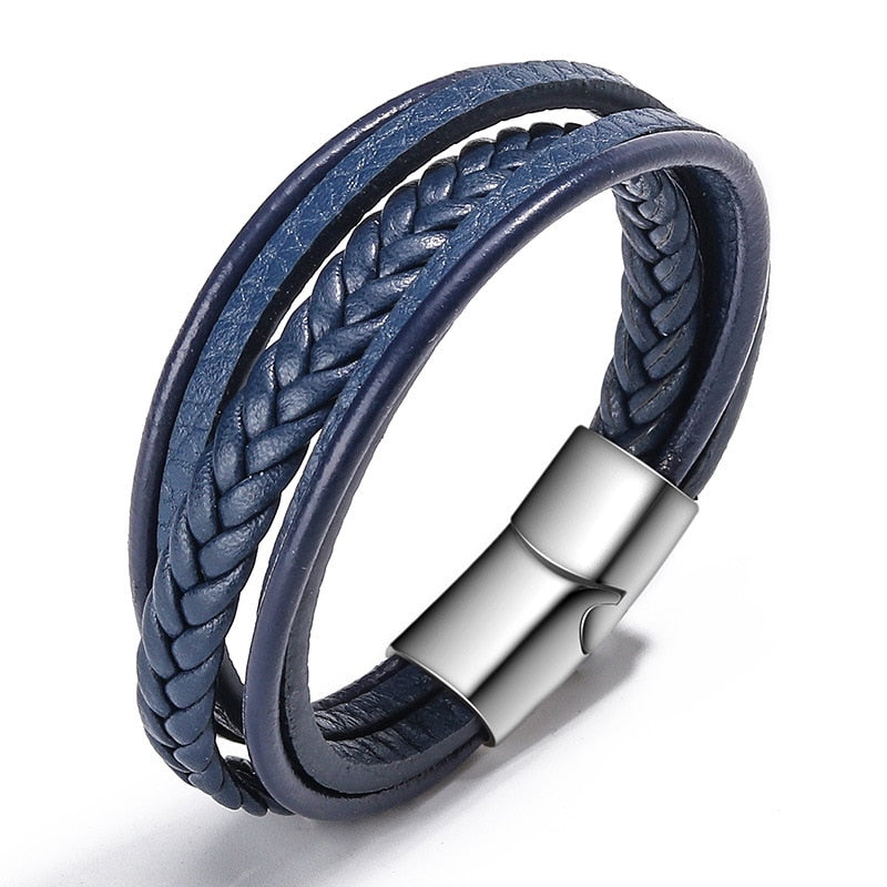 Trendy  Leather Bracelets Men Stainless Steel Multilayer Braided Rope Bracelets For Male Female Bracelets Jewelry Pulsera Hombre