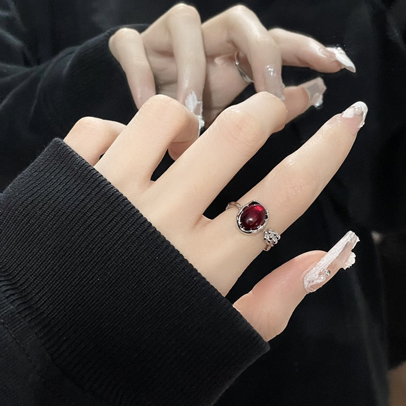 Opal Irregular Natural Stone Ring With White Opal Aesthetic Egirl Hollow Rings for Women Y2K Trendy Ring Creative Finger Jewelry