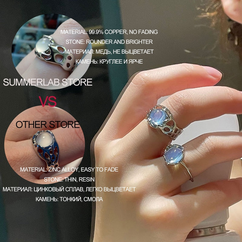 Opal Irregular Natural Stone Ring With White Opal Aesthetic Egirl Hollow Rings for Women Y2K Trendy Ring Creative Finger Jewelry