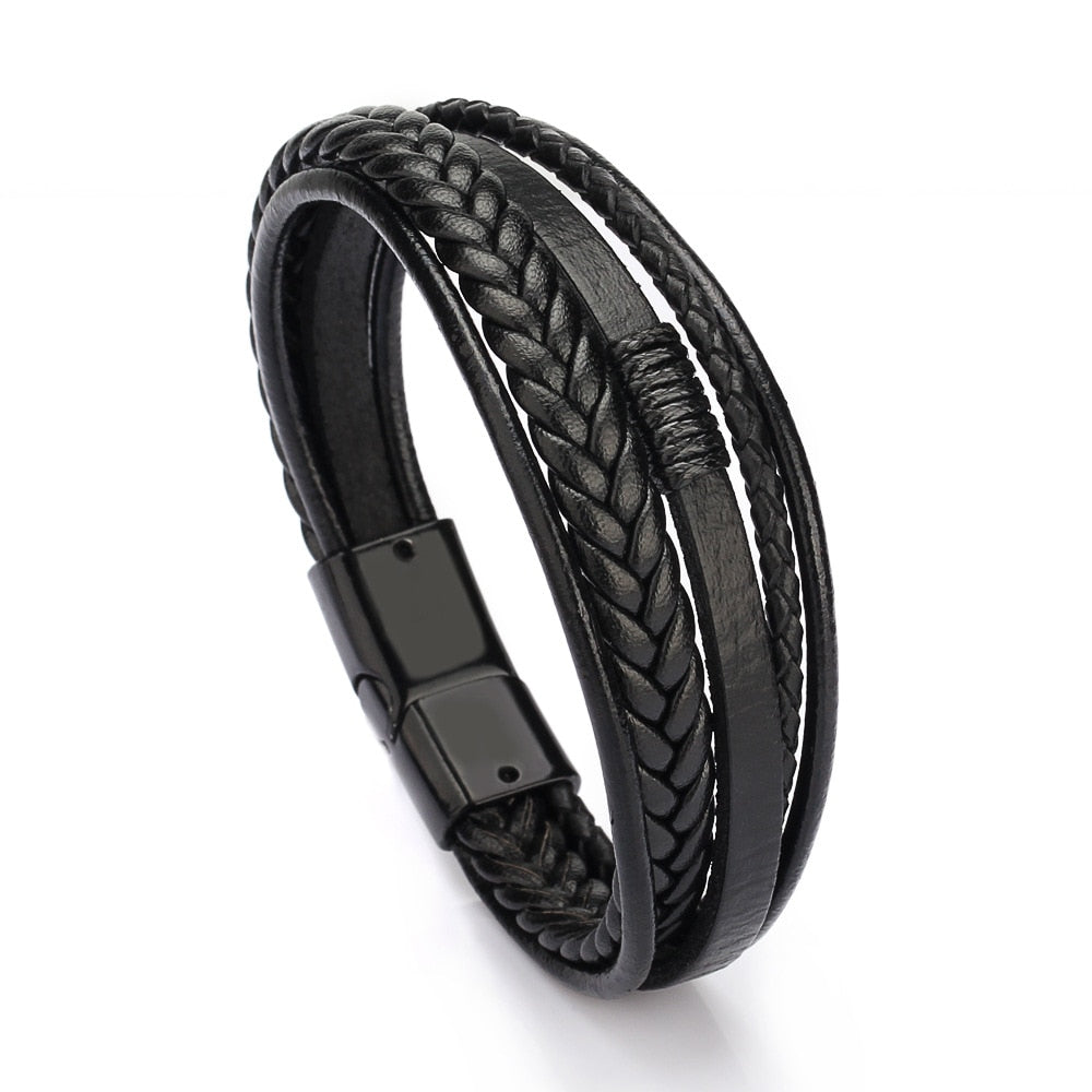 Trendy  Leather Bracelets Men Stainless Steel Multilayer Braided Rope Bracelets For Male Female Bracelets Jewelry Pulsera Hombre