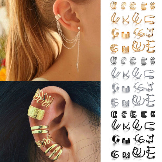 LATS Gold Color Leaves Ear Cuff Black Non-Piercing Ear Clip Earrings for Women Men Fake Cartilage Earring Cuff Jewelry Wholesale