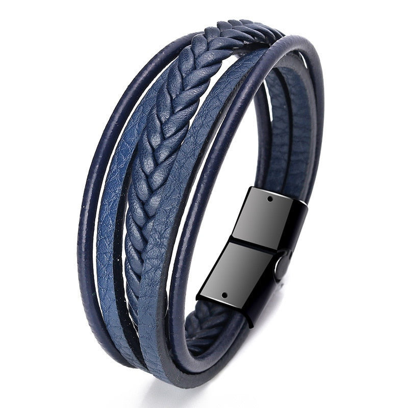 Trendy  Leather Bracelets Men Stainless Steel Multilayer Braided Rope Bracelets For Male Female Bracelets Jewelry Pulsera Hombre