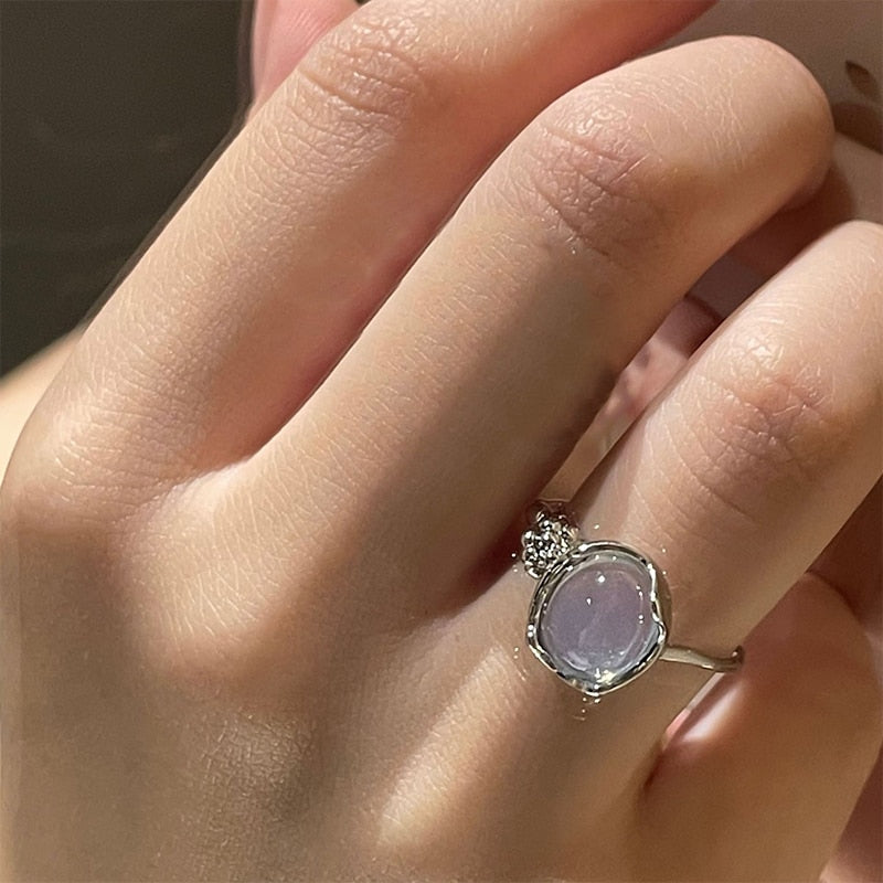 Opal Irregular Natural Stone Ring With White Opal Aesthetic Egirl Hollow Rings for Women Y2K Trendy Ring Creative Finger Jewelry