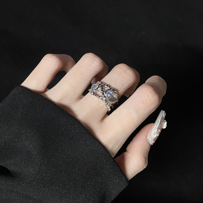 Opal Irregular Natural Stone Ring With White Opal Aesthetic Egirl Hollow Rings for Women Y2K Trendy Ring Creative Finger Jewelry