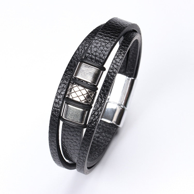 Trendy  Leather Bracelets Men Stainless Steel Multilayer Braided Rope Bracelets For Male Female Bracelets Jewelry Pulsera Hombre