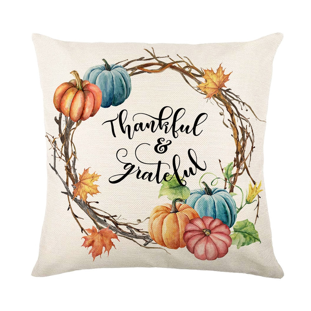 Autumn Maple Leaves Pumpkin Pillowcase 45x45cm Home Party Decorations Happy Thanksgiving Throw Pillow Covers Linen Cushion Cover