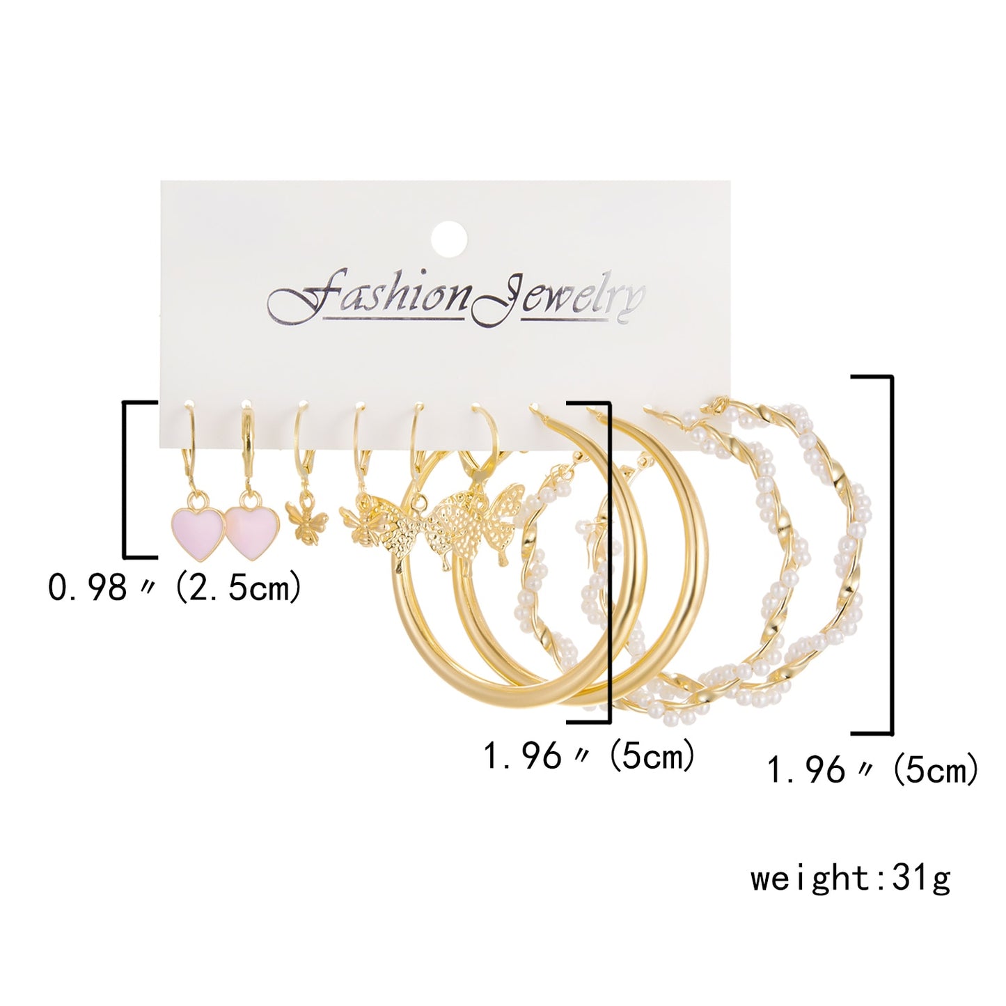 6 Pairs Heart Butterfly Drop Earrings Set Big Circle Piercings Earrings Jewelry for Women Imitation Pearl Hoop Cute Ear Buckle