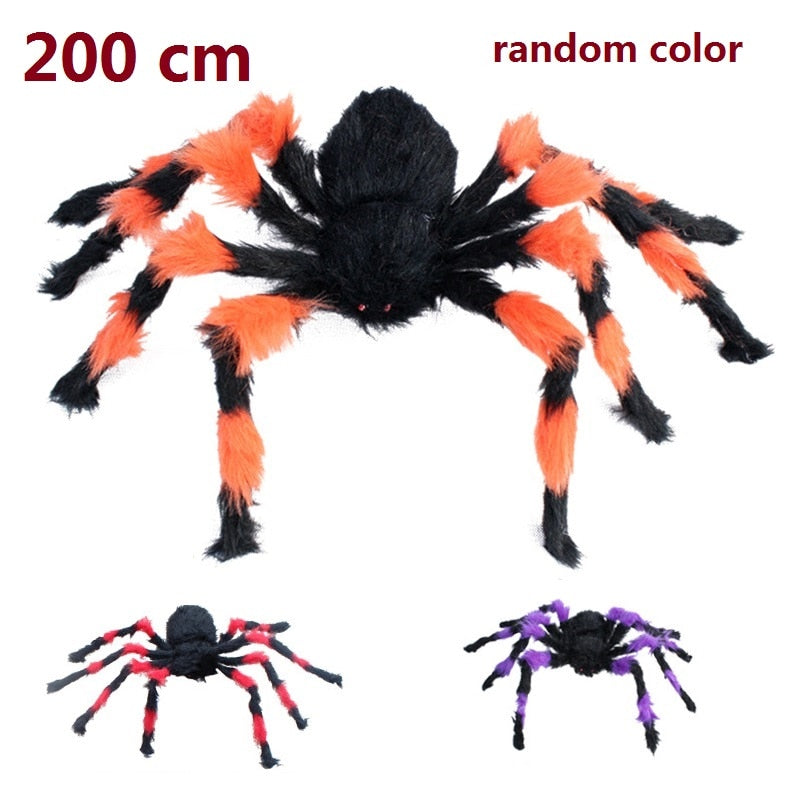 150/200cm Black Scary Giant Spider Huge Spider Web Halloween Decoration Props Haunted House Holiday Outdoor Giant Decoration