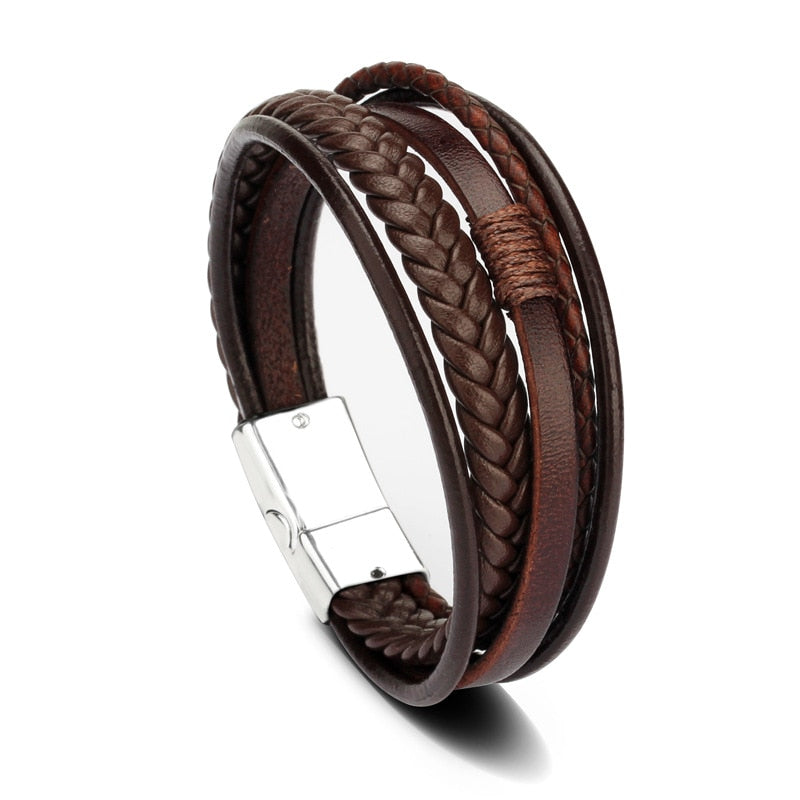 Trendy  Leather Bracelets Men Stainless Steel Multilayer Braided Rope Bracelets For Male Female Bracelets Jewelry Pulsera Hombre