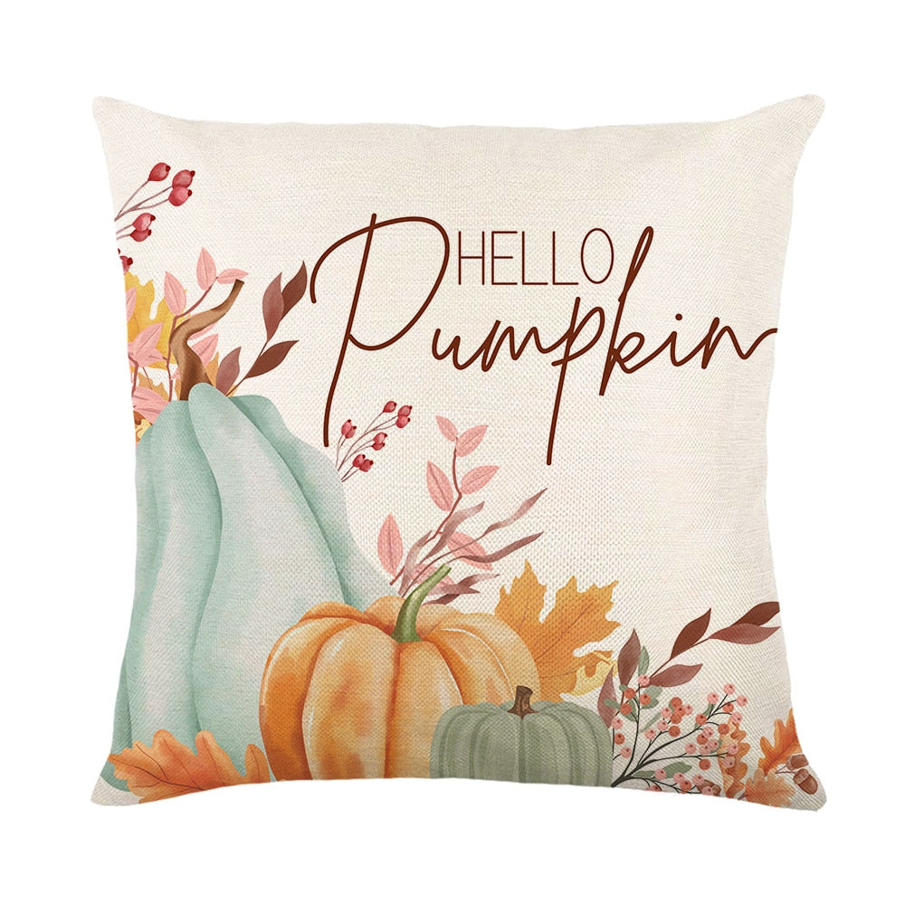 Autumn Maple Leaves Pumpkin Pillowcase 45x45cm Home Party Decorations Happy Thanksgiving Throw Pillow Covers Linen Cushion Cover