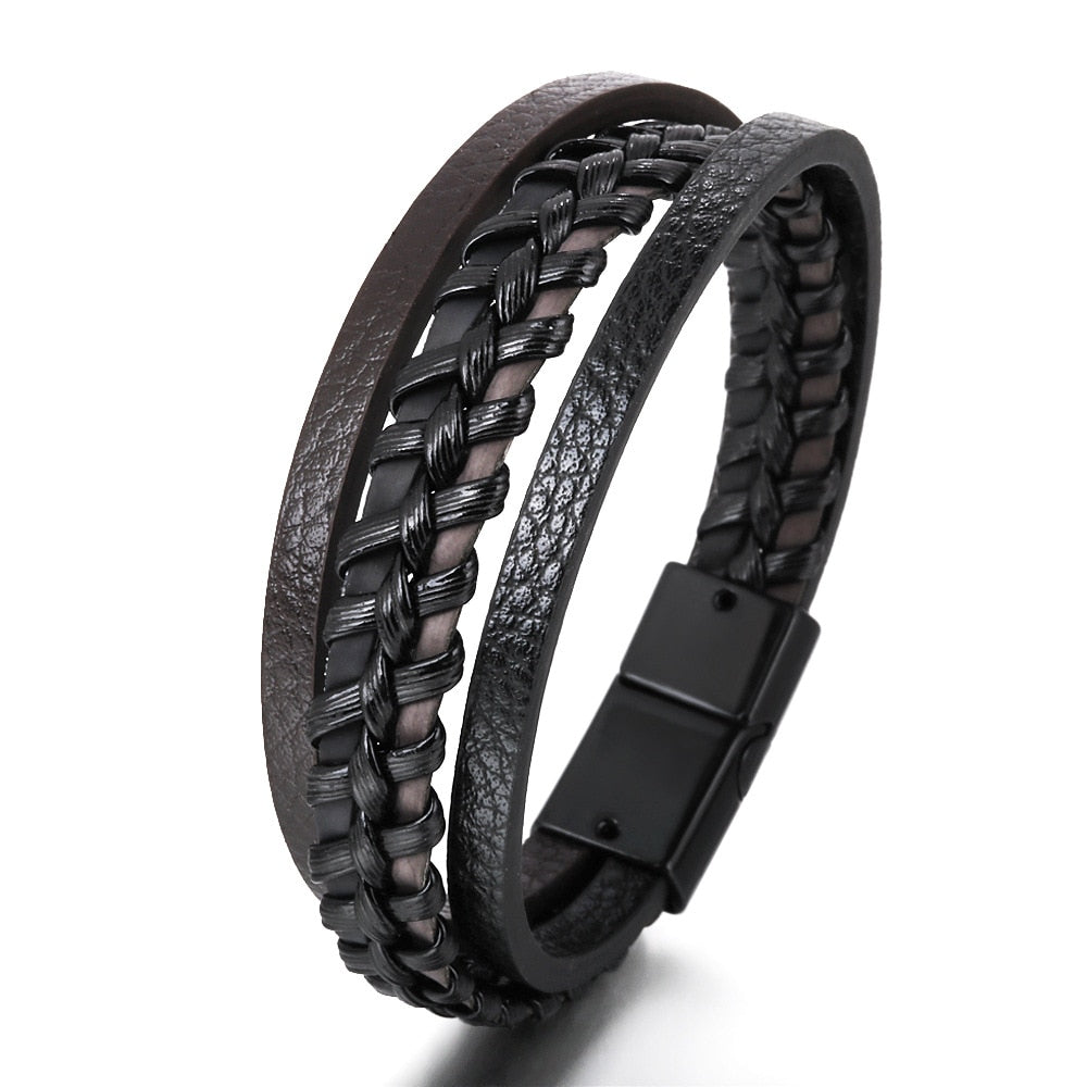 Trendy  Leather Bracelets Men Stainless Steel Multilayer Braided Rope Bracelets For Male Female Bracelets Jewelry Pulsera Hombre