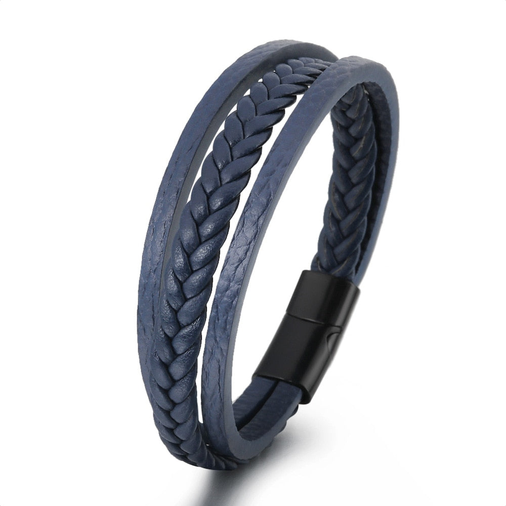 Trendy  Leather Bracelets Men Stainless Steel Multilayer Braided Rope Bracelets For Male Female Bracelets Jewelry Pulsera Hombre