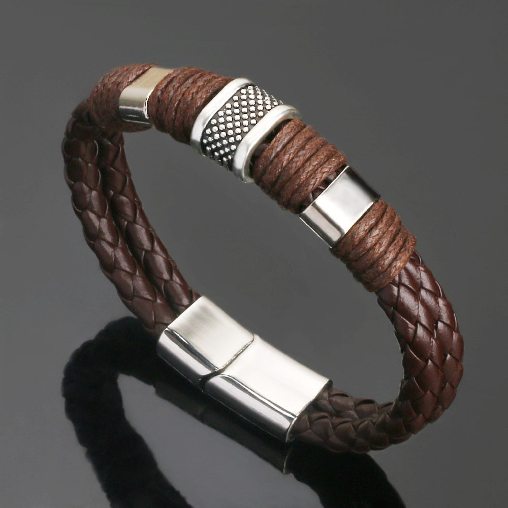 Trendy  Leather Bracelets Men Stainless Steel Multilayer Braided Rope Bracelets For Male Female Bracelets Jewelry Pulsera Hombre