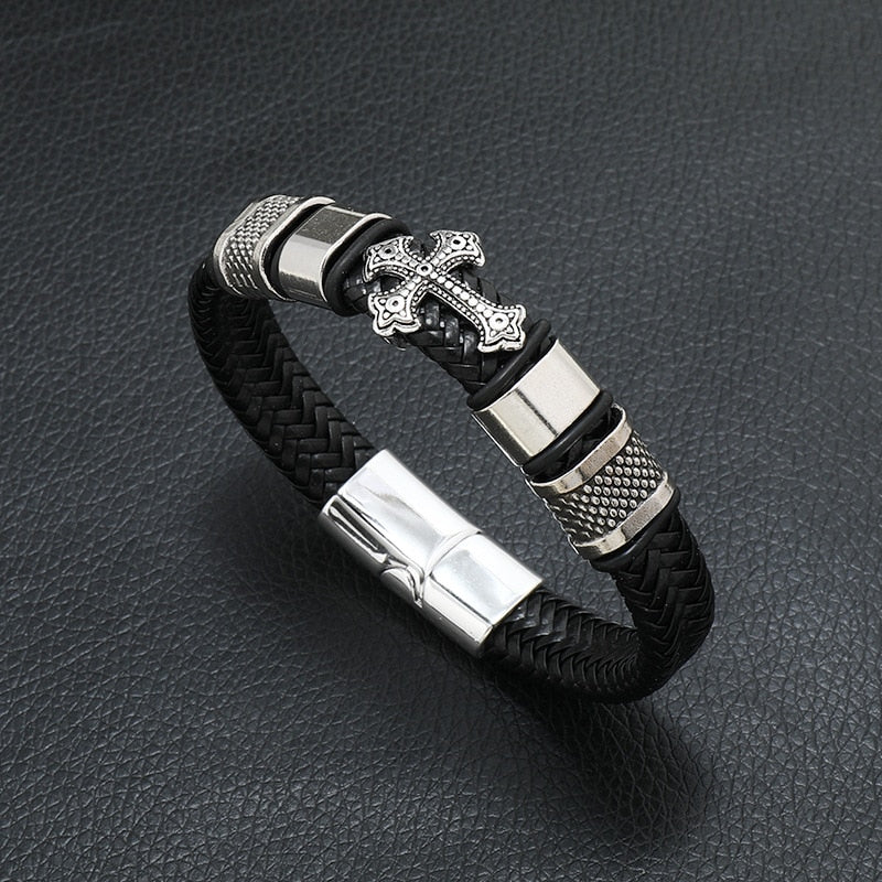 Trendy  Leather Bracelets Men Stainless Steel Multilayer Braided Rope Bracelets For Male Female Bracelets Jewelry Pulsera Hombre